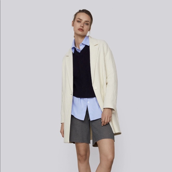 ZARA Wool Blended Off-white Coat - Picture 3 of 11